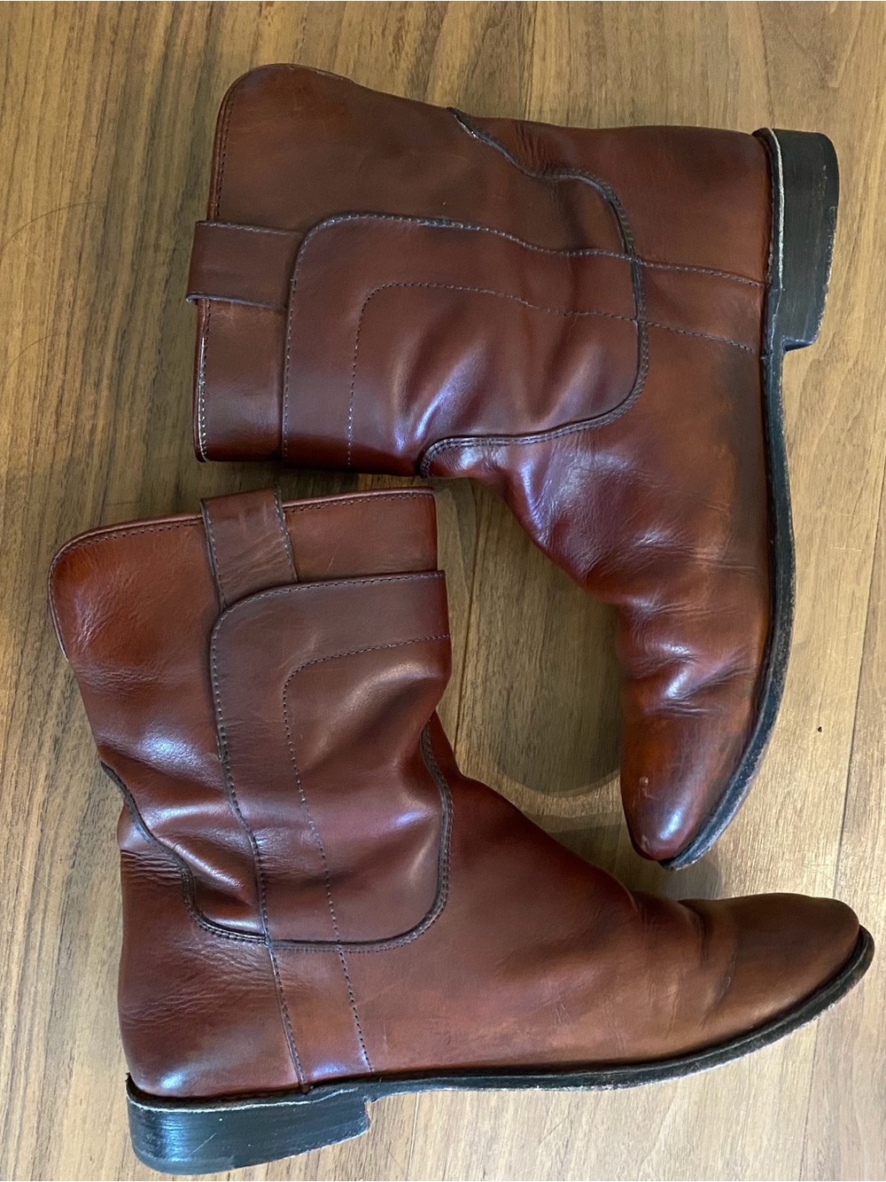Frye Brown Leather Ankle Cowboy Booties